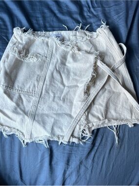 Urban Outfitters Cream Frayed Wrap Mini Skirt